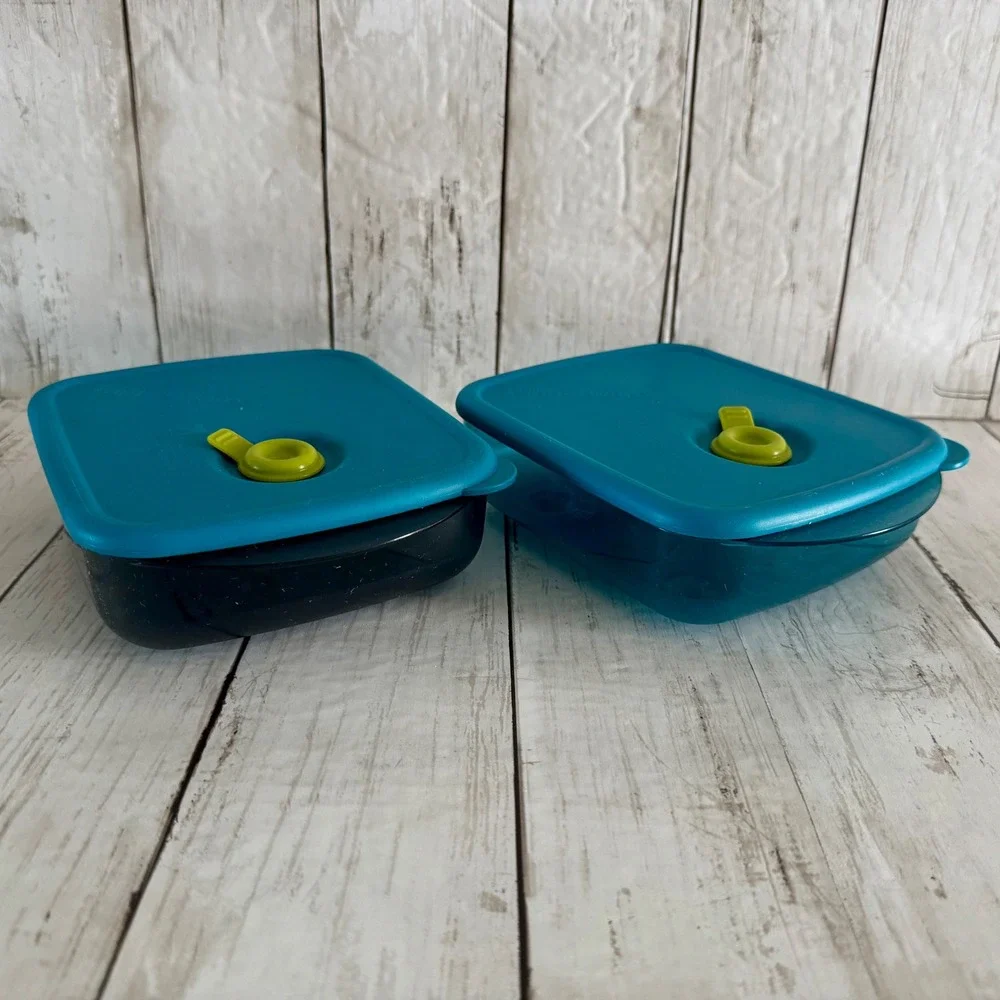 Tupperware Vent N Serve 2 1/2 Cup Microwave Food Storage Set Peacock 2pc #3385A